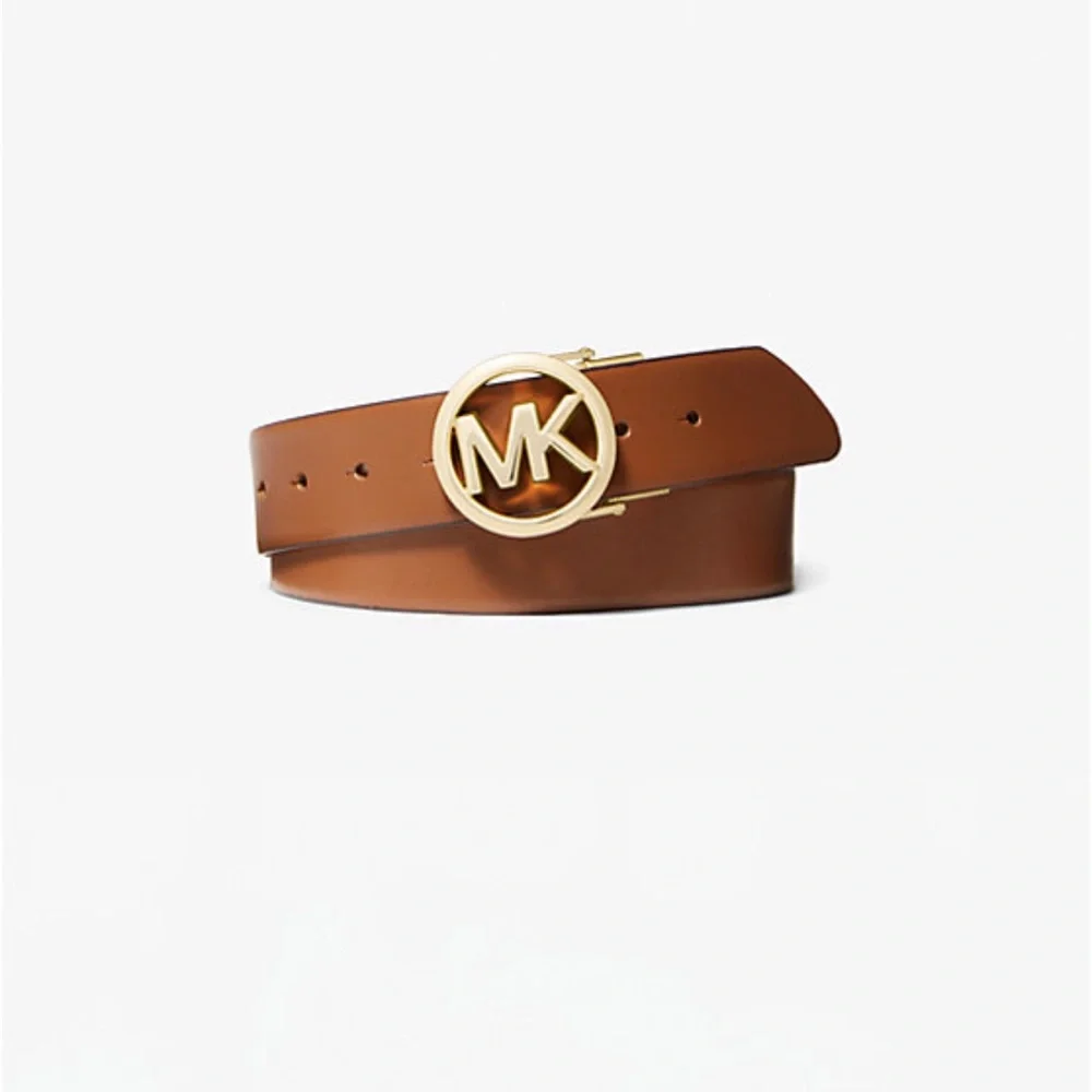Michael Kors women large belt leather brown + gold 556202 logo